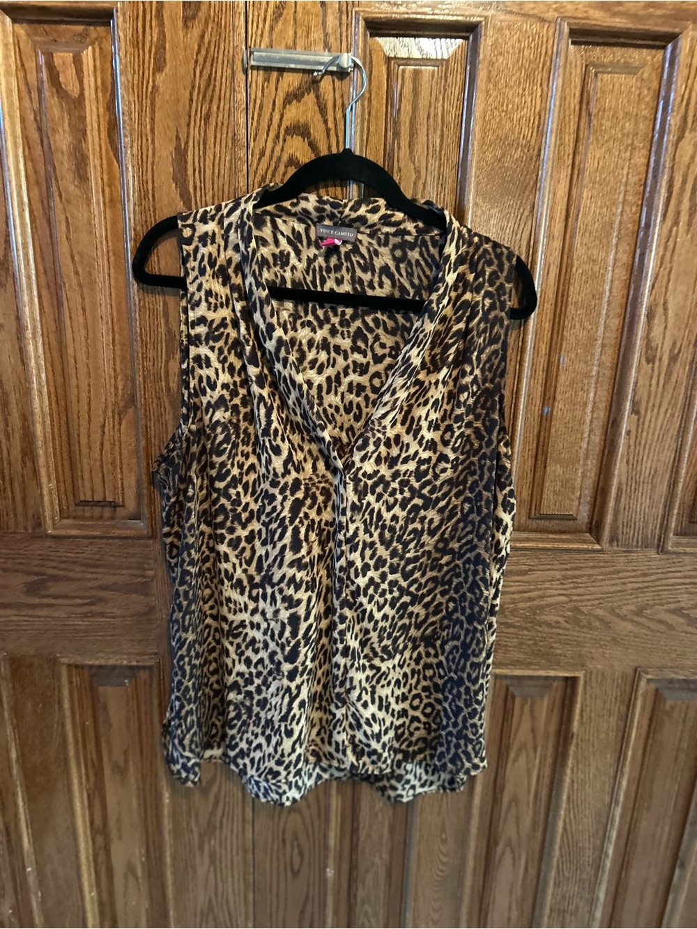 Vince Camuto Leopard Print Sleeveless Cowl Neck Top - Tan/Black